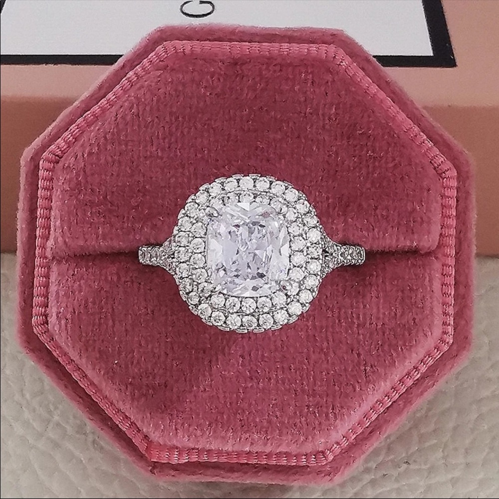 925 Silver Wedding Engagement Diamond Ring New - Picture 3 of 6
